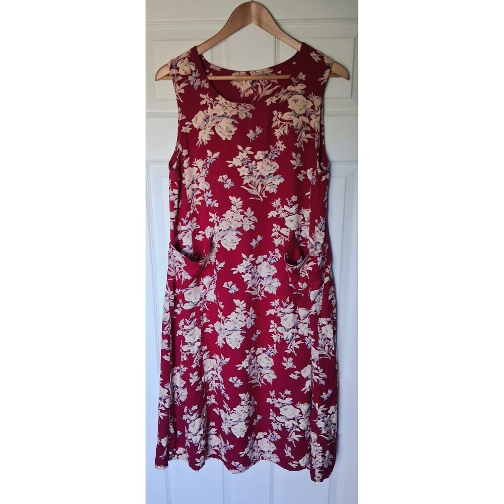Vintage April Cornell Red Floral Rayon Midi Dress S/M Cottagecore Romantic